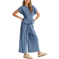 thumbnail image 3 of PUWEI Women's 2 Piece Smocked Top & High Waisted Wide Leg Pants Set Boho Matching Set Lounge Outfit with Pockets, 3 of 7