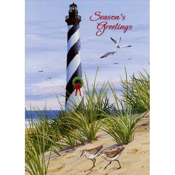 Red Farm Studios Black & White Lighthouse Nautical Christmas Card (1 card/1 envelope)