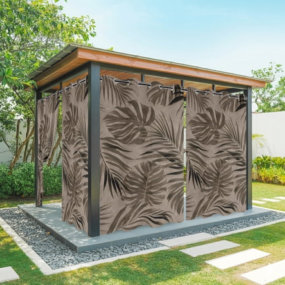 Monstera Palm Leaves Outdoor Curtains for Patio, Rustic Boho Khaki Brown Tropical Botanical Waterproof Weatherproof Outside Privacy Curtains Outdoor Drapes for Porch Pergola 54x84 Inch, 2 Panel