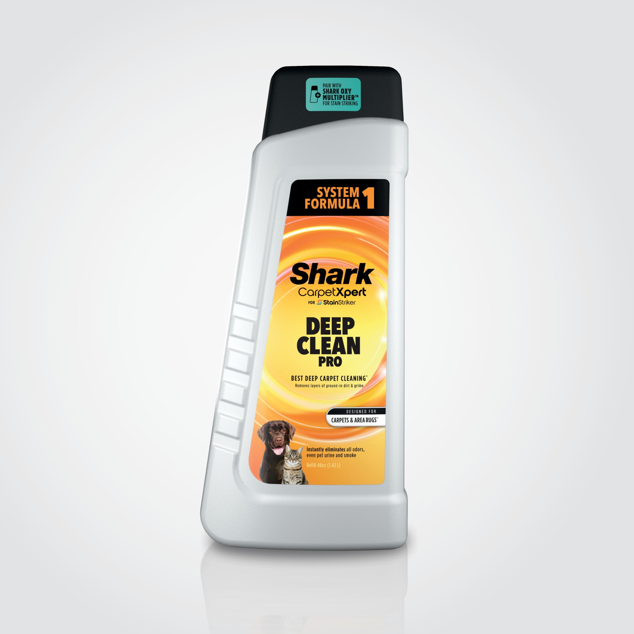 Shark CarpetXpert Deep Clean Pro Formula 48-Oz, for Shark Upright & Portable Carpet Cleaners, Formulated for All Carpets, Upholstery & Area Rugs, Eliminates Tough Pet Messes and Odors, EXCM48