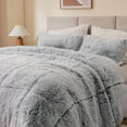 thumbnail image 4 of Intelligent Design Full/Queen Shaggy Faux Comforter Set, Long Fur Wave Spring Comforter Bedding Set, 3-Piece Warm Bed Set with Pillow Sham, Black/White, 4 of 9