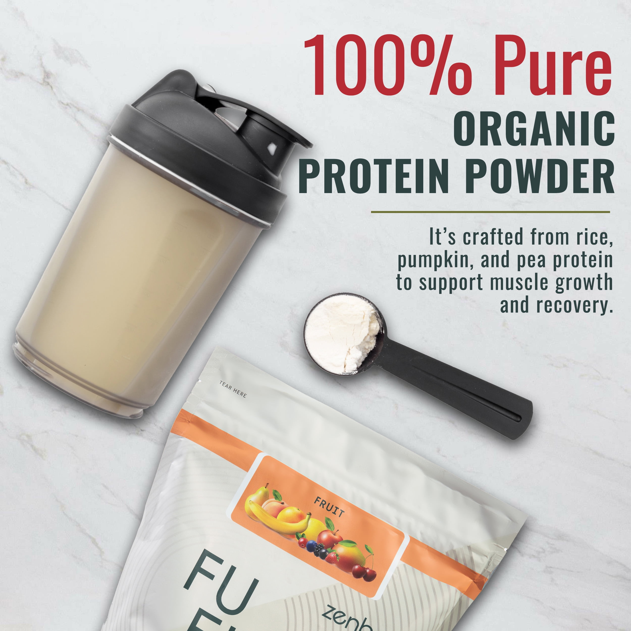 Zenbodi Fuel Vegan Protein Powder Fruit Flavor - 21g of Protein Each Serving, Delicious Plant-Based Blend for Muscle Growth, Crafted from Pea, with Vegan D3, No Artificial Flavors, Gluten-Free