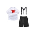 thumbnail image 5 of DJDLJWCJ Boys School Uniform Sets 4 Piece Short Sleeve White Shirt and Flat Front Shorts ，Adjustable Suspenders with Tie Red Size 3T, 5 of 7
