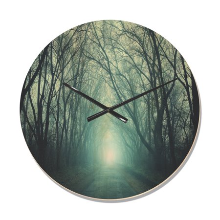 Designart 'Path in Fall Forest with Green Light ' Farmhouse Wood Wall Clock