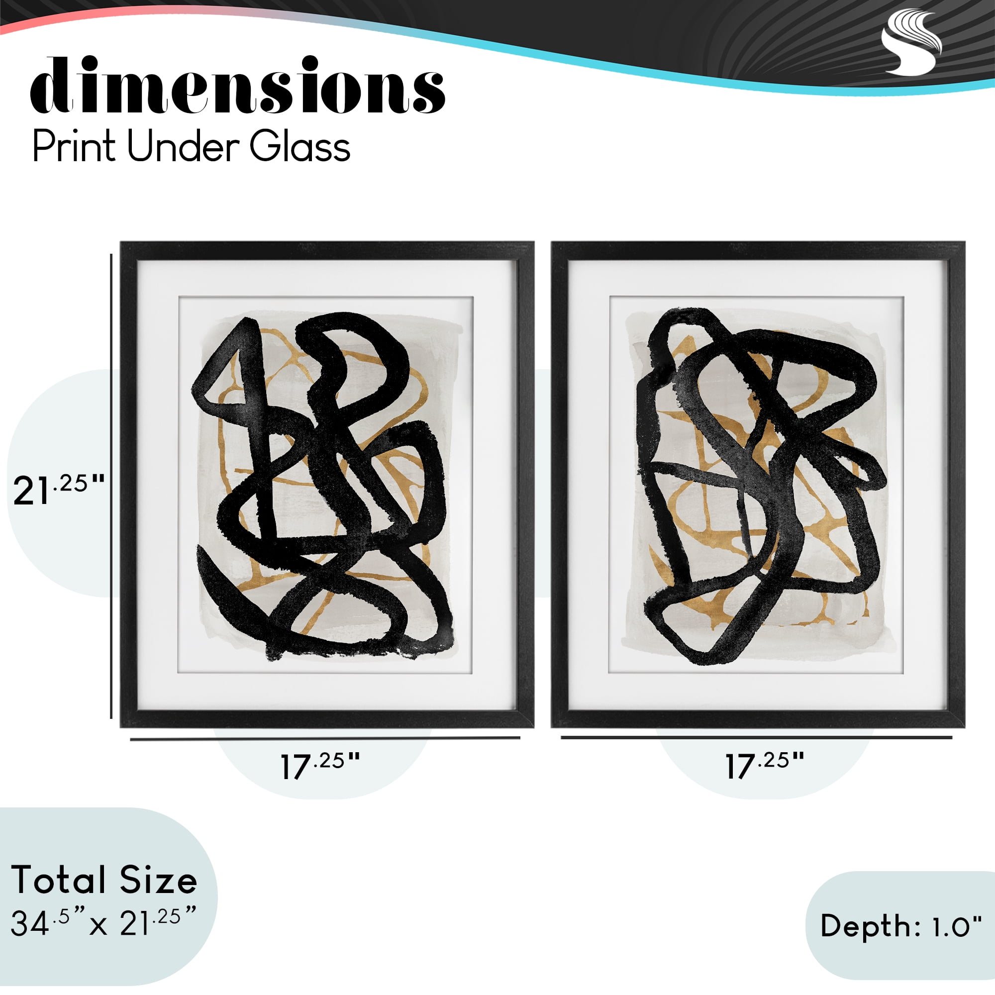 Stupell Industries Contemporary Hindsight Squiggles 2 Piece Black Framed Print Under Glass Set, design by Lucille Price
