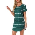 thumbnail image 4 of INSPIRE CHIC Women's Nightshirt Round Neck Short Sleeves Sleepshirt Striped Nightgown L Blue Green, 4 of 6