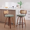 thumbnail image 3 of LEGAHOME Bar Stools set of 2, 26” Swivel Counter Height Bar Stools with Cane Rattan Back and Linen Seat, Modern Farmhouse Bar Stools for Kitchen Island, Bar, Dining Room, Walnut + Green, 3 of 9