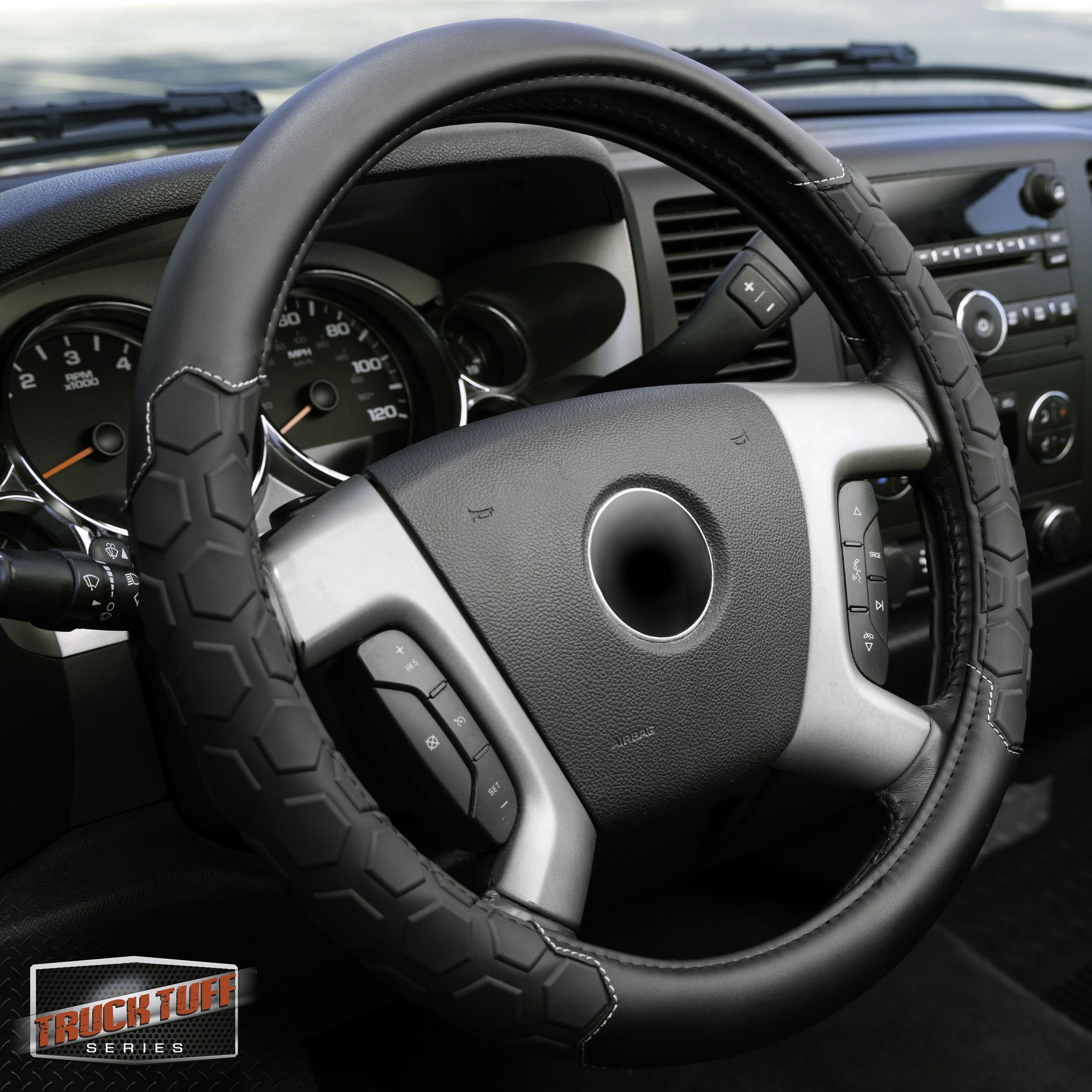 Truck Tuff Black Heavy-Duty Steering Wheel Cover, Anti Slip & Odor Free, Car, SUV Accessories, Universal Fit 15” – 16”, Auto, 0.82 lbs.