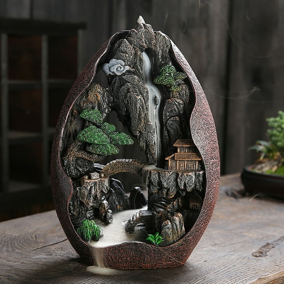 Mountain Backflow Incense Burner Backflow Censer Waterfall Incense Burner Flowing Water Resin Mountain Burner for Relax Stress Relief Yoga and Meditation