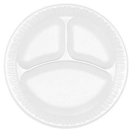 Dart Unlaminated Foam Compartment Plates 9" Diameter Plate - Foam, Plastic - 500 Piece(s) / Carton