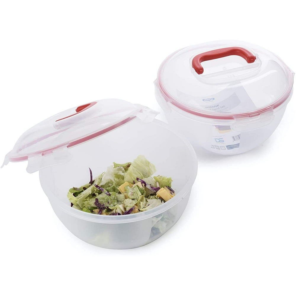 Komax Biokips Large Salad Bowl with Lid Set of 2 Clear Mixing Bowls 4.2qt BPAFREE Plastic