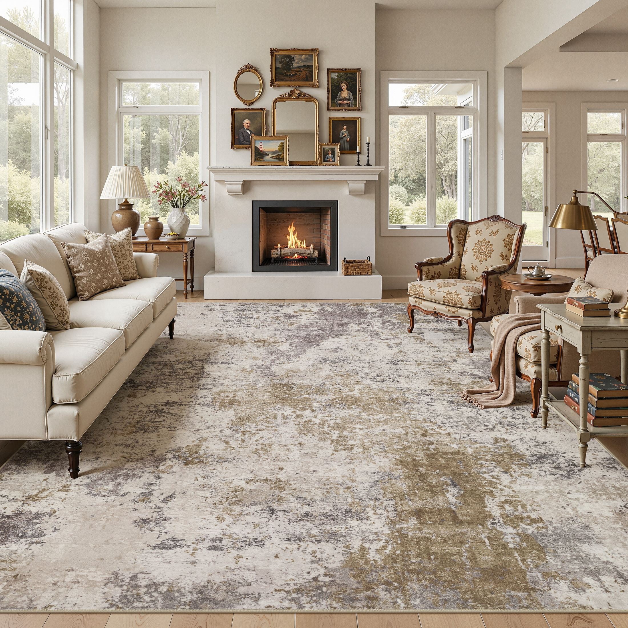 UERMEI 9'x12' Large Area Rugs for Living Room, Washable Non-slip Soft Indoor Modern Abstract Rug for Bedroom Dining Room Office Home Decor Carpet,Brown
