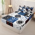 thumbnail image 3 of Homewish Eat Baseball Sleep Zipper Full Size Comforter Sets with Fitted Sheet and 2 Pillowcases, Blue Patchwork Zipper Bedding Set for Men and Women, Black Reversible, 4 Pieces, 3 of 6