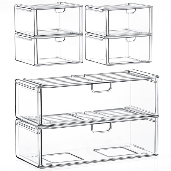 Plastic Makeup Organizer 2 Large+4 Medium Drawers Vanity Bathroom Storage