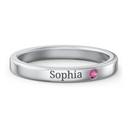 Bague Empilable en Pierre de Naissance avec Gravure - Rubis (Juillet)