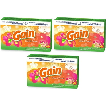 Gain Dryer Sheets - Island Fresh Scent - 34 Count Dryer Sheets Per Box - Pack of 3