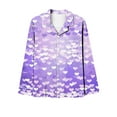 thumbnail image 3 of VBTAPA Button Down Pjs for Women Valentine's Day Pajama Set Notch Collar Heart Print Pajamas Tops with Pocket and Pants Purple XL, 3 of 5