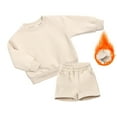 thumbnail image 2 of LYMAYTER Kids Boys Girls Fleece Outfit 2PCS Toddler Warm Solid Color Long Sleeve T-Shirt Tops + Jogging Shorts Set for 1-14 T, 2 of 7