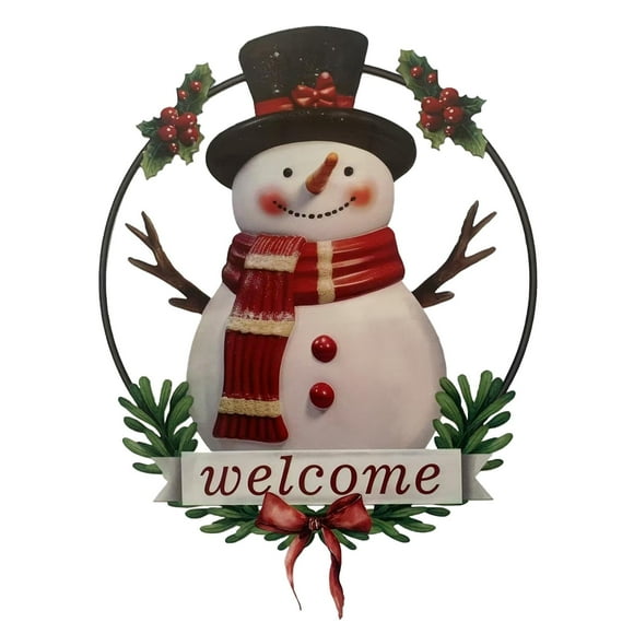 Luzkey Christmas Snowman Hanging Sign, Welcome Sign, Rustic Decorative Crafts for Front Door, Snowman Ornament, Decorations for The