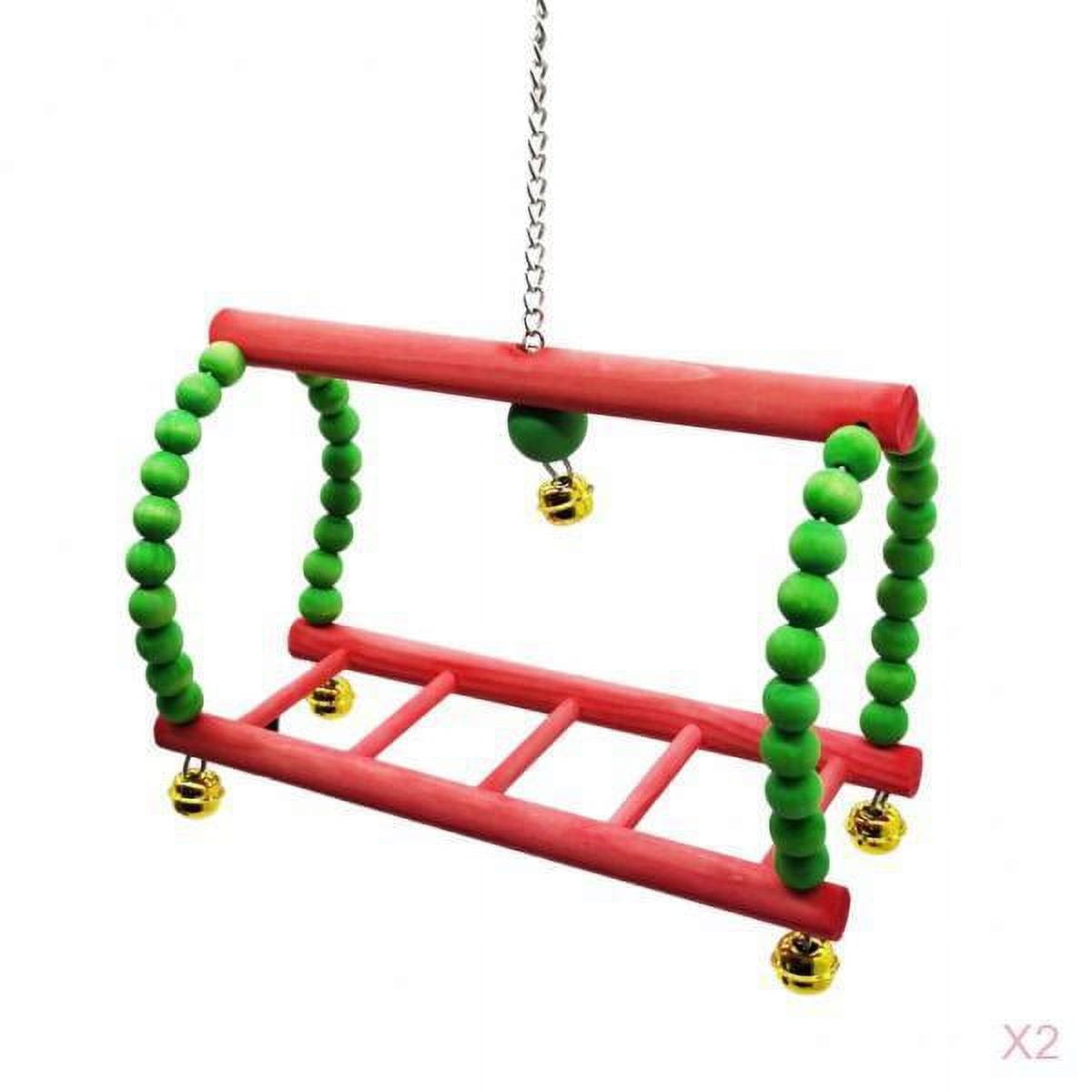 QSTDGVPW of 2 Bird Parrots Wooden Perch Parakeets Ladder Swing For Bird Finches