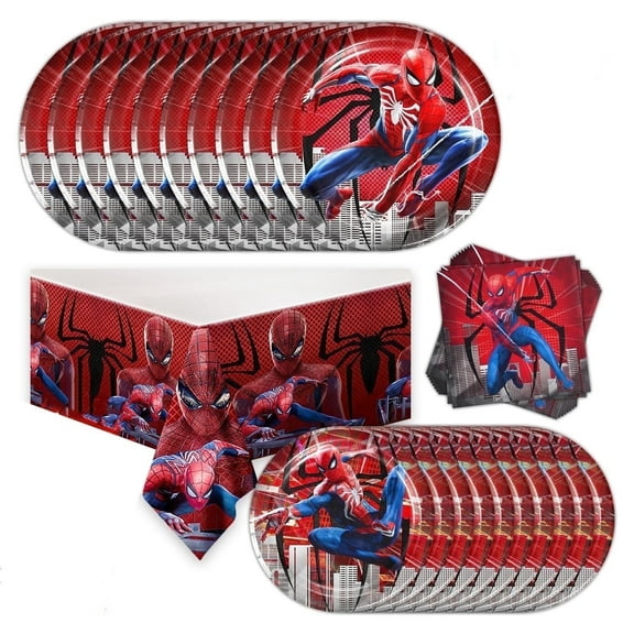 41Pcs Spider Party Supplies ,SpiderTheme Tableware The set includes 9 inch plates, 7 inch plates,, Tablecloth, Napkins for Party Supplies