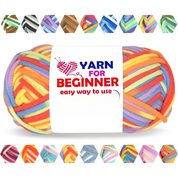 50g Rainbow Beginner Crochet Yarn for Crocheting and Knitting Multicolor Cotton Crochet Yarn for Beginners with Easy-to-See Stitches Cotton-Nylon Blend Easy Yarn for Beginners