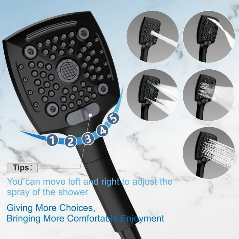 AUKTOPT 5 Spray Settings Filtered Shower Head Combo, High Pressure Handheld & Overhead Shower with Adjustable Height, Replaceable Filter Cartridge, 60" Hose, Matte Black