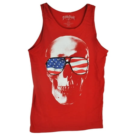 Fifth Sun American Flag Shades Skull Head Graphic Red Mens Shirt Tank Top