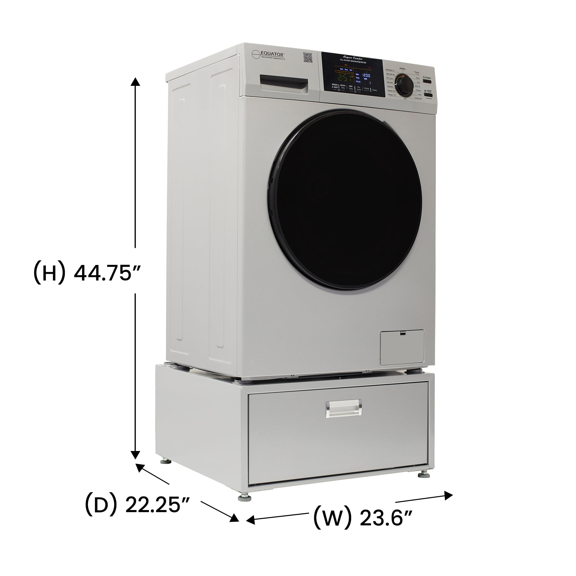 Equator All-in-One Washer Dryer VENTED-DRY 30% FASTER than Condense 15lb 110V with pedestal, Adjustable legs and Sanitize Cycle