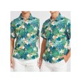 thumbnail image 3 of Aojekbee Men Hawaii Beach Shirts Leaves Print Short Sleeve Holiday Tops Turn-Down Collar Summer Casual Clothes, 3 of 8