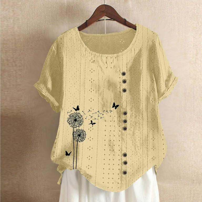 Short sleeves summer linen shirt top women 4916