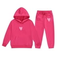 thumbnail image 2 of GobdXE Girls 2 Piece Fall Winter Tracksuit Double Intertwined Heart Print Pullover Hoodie with Kangaroo Pocket and Drawstring Jogger Pants Casual Kids Clothing Set 2-3 Years,Hot Pink, 2 of 3