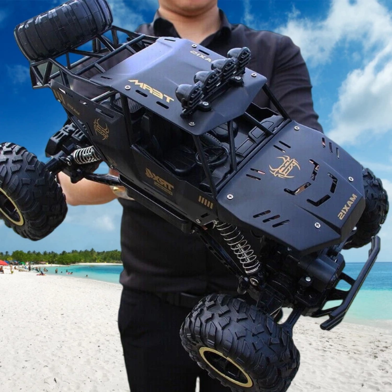 3 Rechargeable Batteries RC Rock Crawler 1:12 Scale 4WD Metal Body LED Headlights 20kmh Anti Vibration Off Road Car