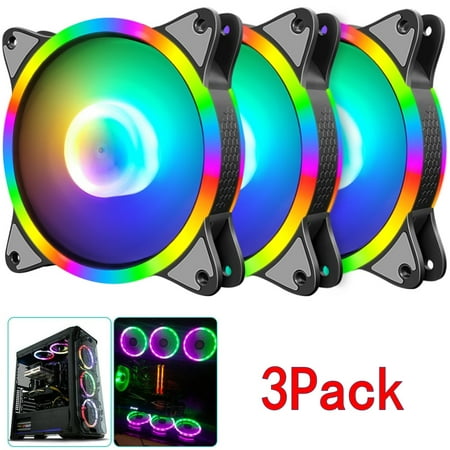 3 Pcs RGB LED Quiet Computer Case PC Cooling Fan 4PIN 120mm for PC Computer Gaming PC