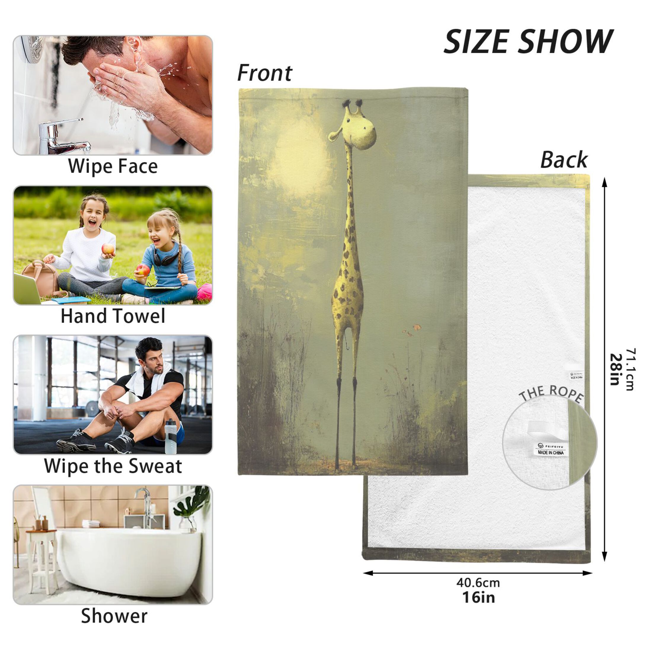 Cotton Towel Two-Piece 16x28 Inch One Sizex2 Face Towel Set Towel Set Cotton Hand Bath Towel Bathroom Beach Tall Cartoon Giraffe