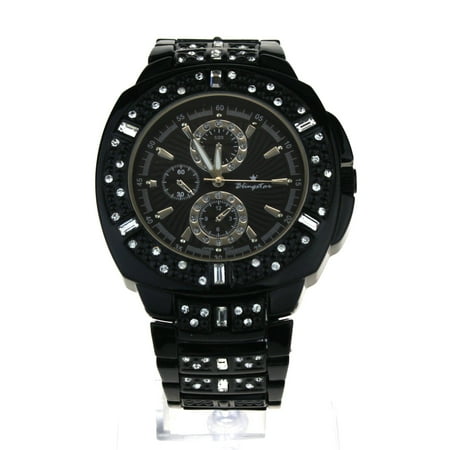 Mens Rhinestone Bling Luxury Iced Out All Black Metal