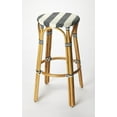 thumbnail image 2 of Navy Blue and White Rattan Bar Stool, 2 of 2