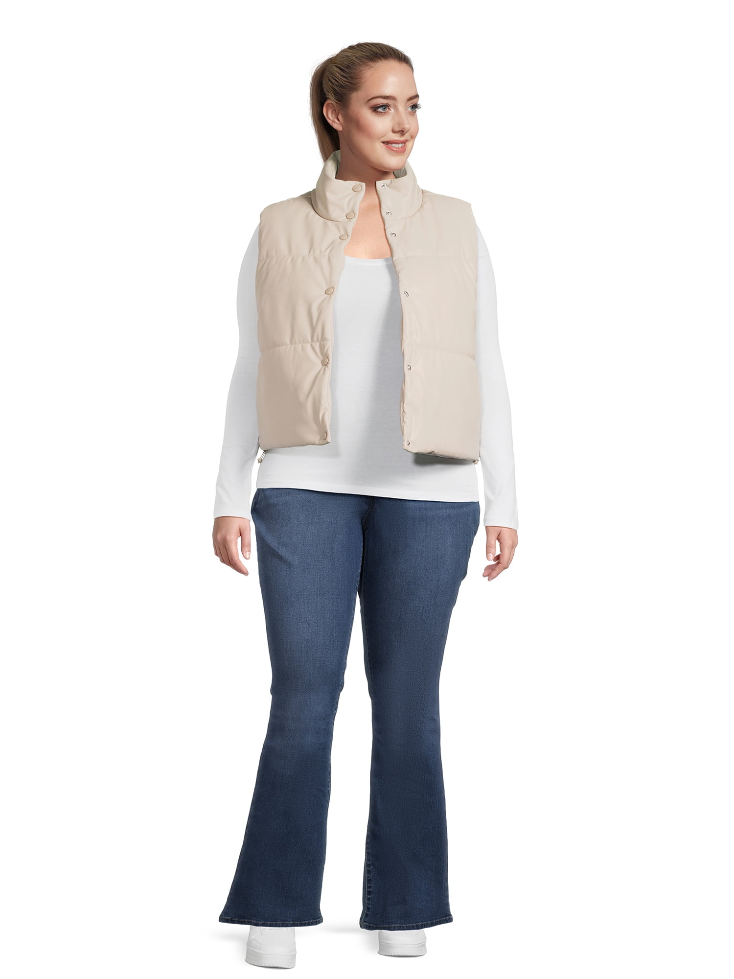 No Boundaries Juniors Standard and Plus Puffer Vest, Sizes XS-4X