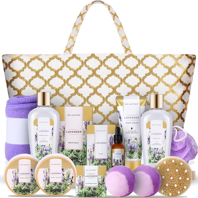 Cestas de regalo Spa Luxetique, 15 unidades, kit de spa doméstico de lavanda para mujer