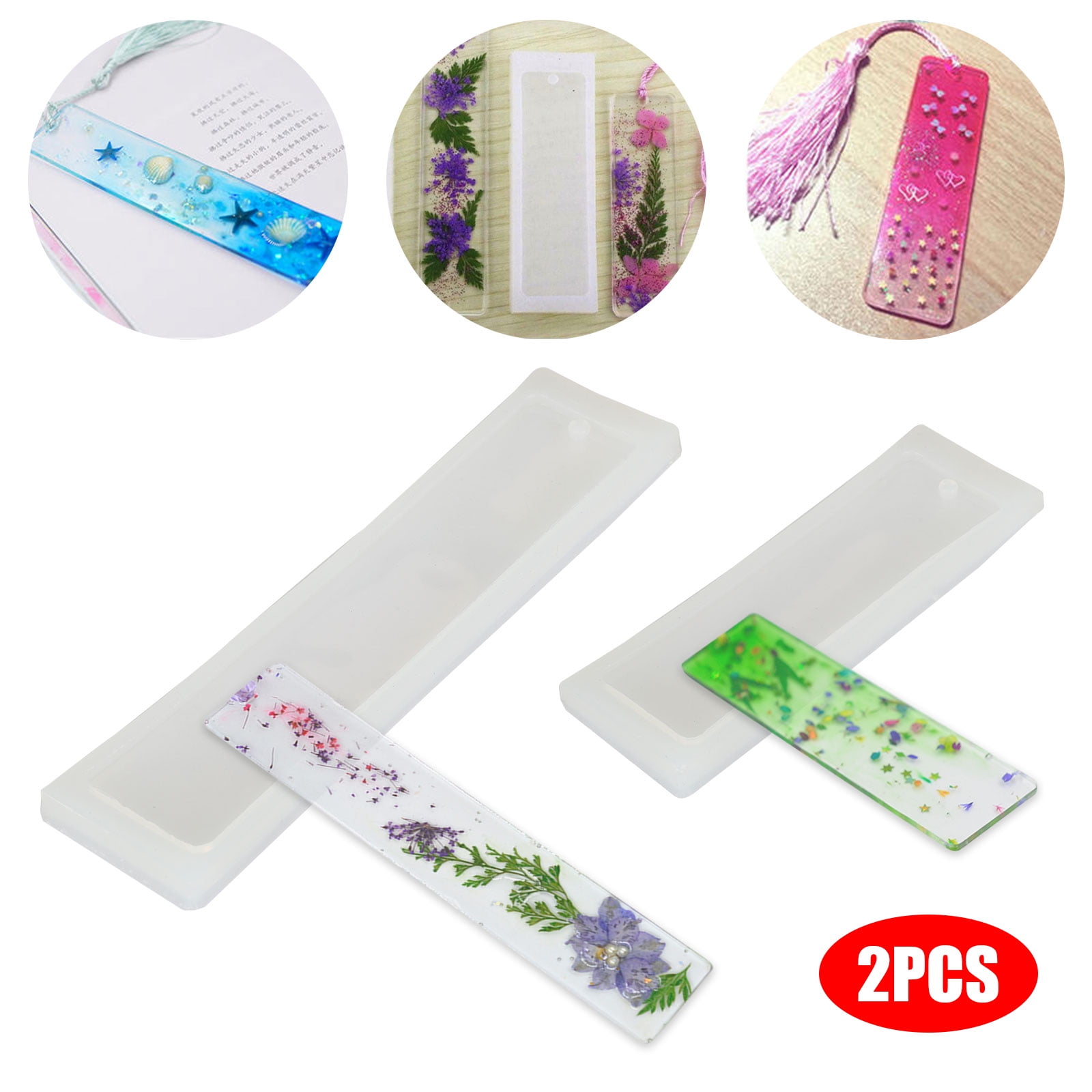 TSV 2pcs DIY Bookmark Resin Mold, Bookmark Silicone Molds, Rectangle Making Epoxy Resin Jewelry Mould Casting Craft Transparent Mold