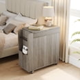 thumbnail image 5 of Side Table with Storage, 27" Tall End Table with Rolling Wheels for Living Room, Wood Side Tables Bedroom, 5 of 6