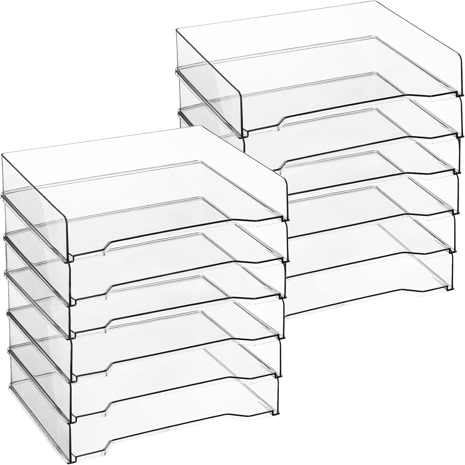 6 Pcs Stackable Letter Tray Rectangular Plastic Desk Organizer 13 x 9.5 x 2.6 in Paper Holder File Tray Accessories Rack for Desktop Office Desk Drawers (Black)