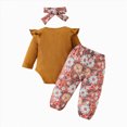 thumbnail image 3 of Paguaki Baby Girls Clothes Ruffle Long Sleeve Floral Print Bodysuit 3PCS Baby Layette Set Newborn Onesies, 3 of 4