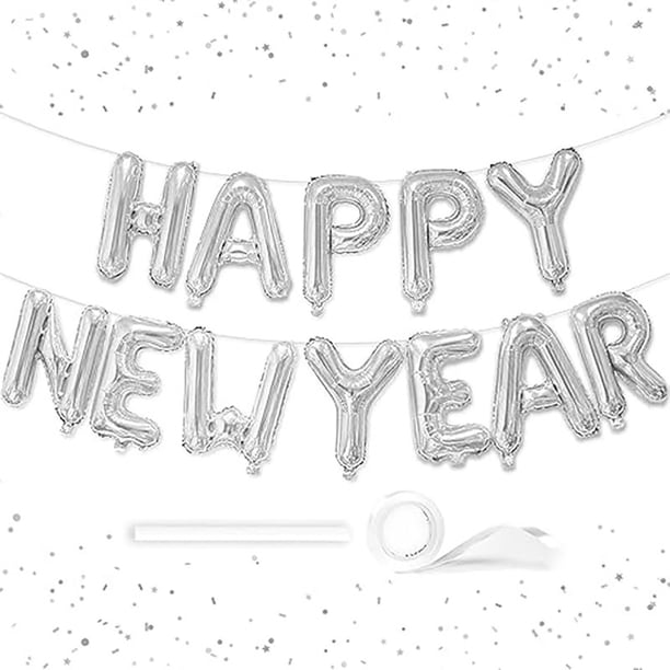 Globos De Papel De Aluminio Globo de aluminio plateado de 16" con la frase "Feliz Año Nuevo" para decoración de fiestas y festivales. JASKFLY