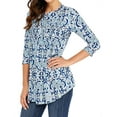 thumbnail image 6 of ZXSXSY Women Floral Print 3/4 Sleeve Buttons Pleated Front Blouse, 6 of 7