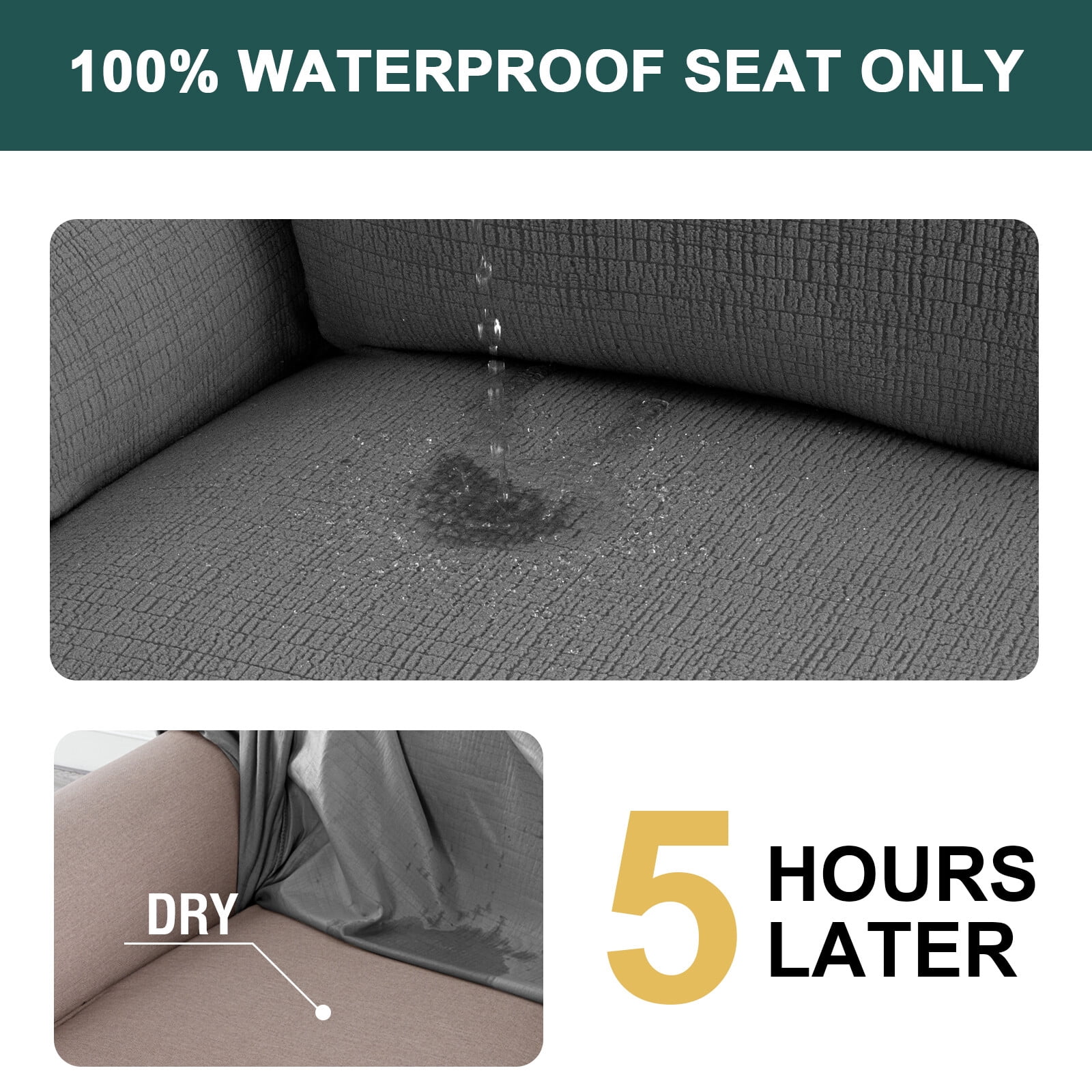 H.VERSAILTEX Premium Jacquard Stretch Sofa Cover with Waterproof Seat & Elastic Bottom Protection for Kids,Pets 1-Piece Furniture Protector Slipcover(Loveseat,Grey)