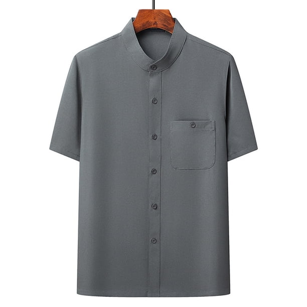 pstuiky Camisa de manga corta para hombre, Camisa informal de manga corta, cuello alto, lisa y cómoda para hombre camisas casuales para hombre xxxl