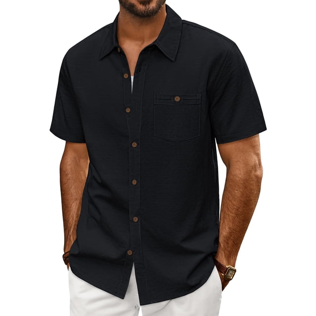 Camisa PJ PAUL JONES para hombre, manga corta, con botones, negra, talla S