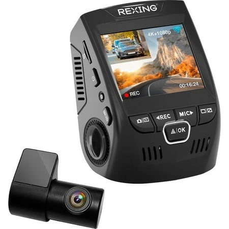 Rexing - V1P Plus 4K UHD Front and Rear Dash Cam with Wi-Fi - Black