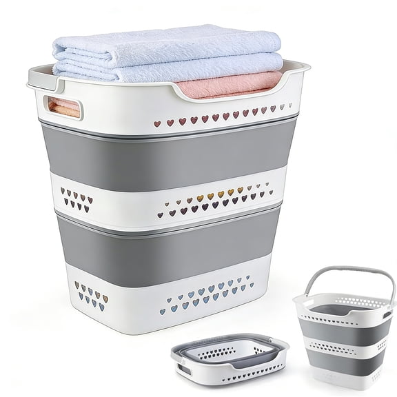Collapsible Laundry Baskets Foldable Pop Up Laundry Hamper Plastic with Comfort Handles Folding Laundry Basket Space Saving Portable Dirty Clothes Hamper Storage Container/Organizer